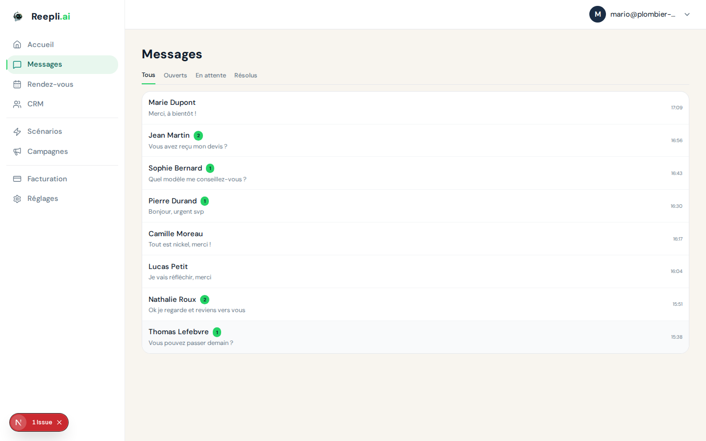 Conversation test pour valider les comportements
